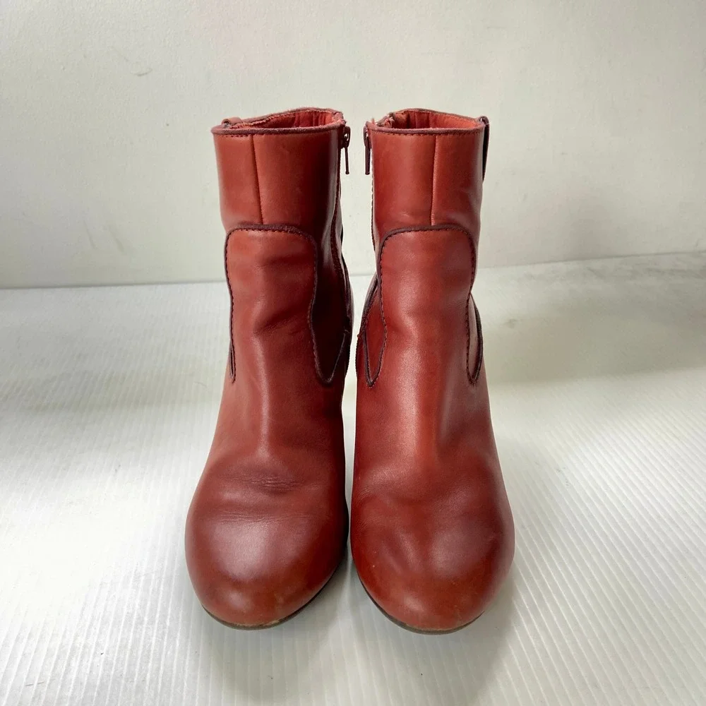 Clarks Stroll Vine Rust Brown Leather Heeled Ankle Boots Womens 10M - Picture 3 of 9